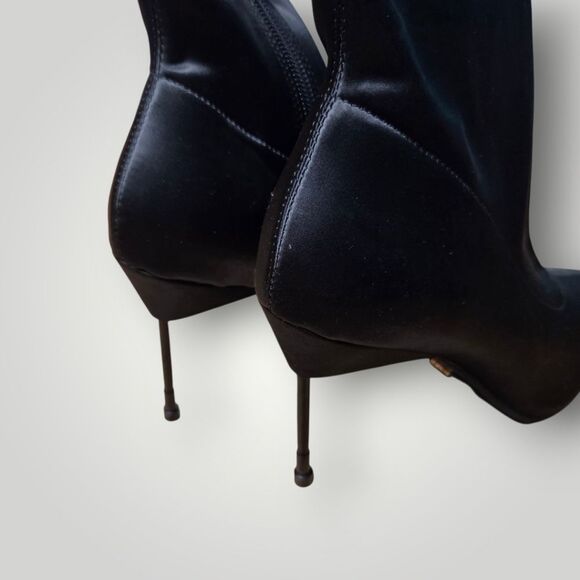 Kurt Geiger Black Satin Pointed Toe Over The Knee Stiletto Boots Size 38 - Picture 3 of 5